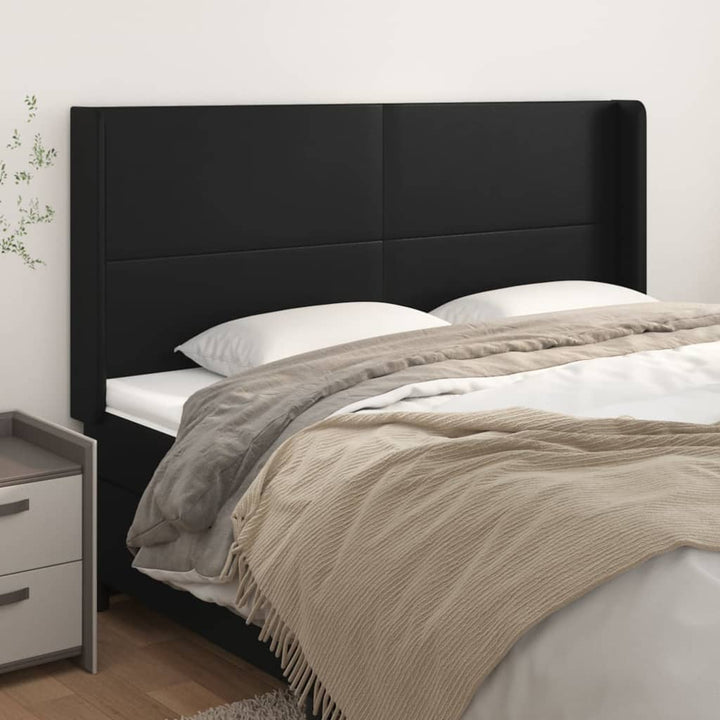 sengegavl med kanter 163x16x118/128 cm kunstlæder sort