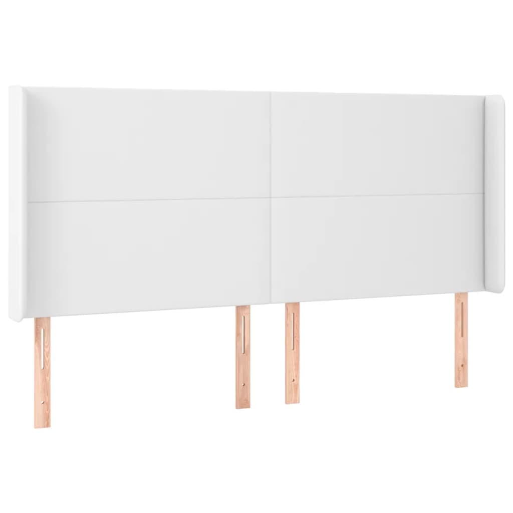 sengegavl med kanter 163x16x118/128 cm kunstlæder hvid