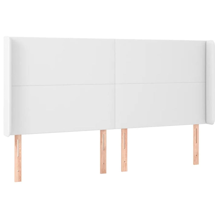 sengegavl med kanter 163x16x118/128 cm kunstlæder hvid