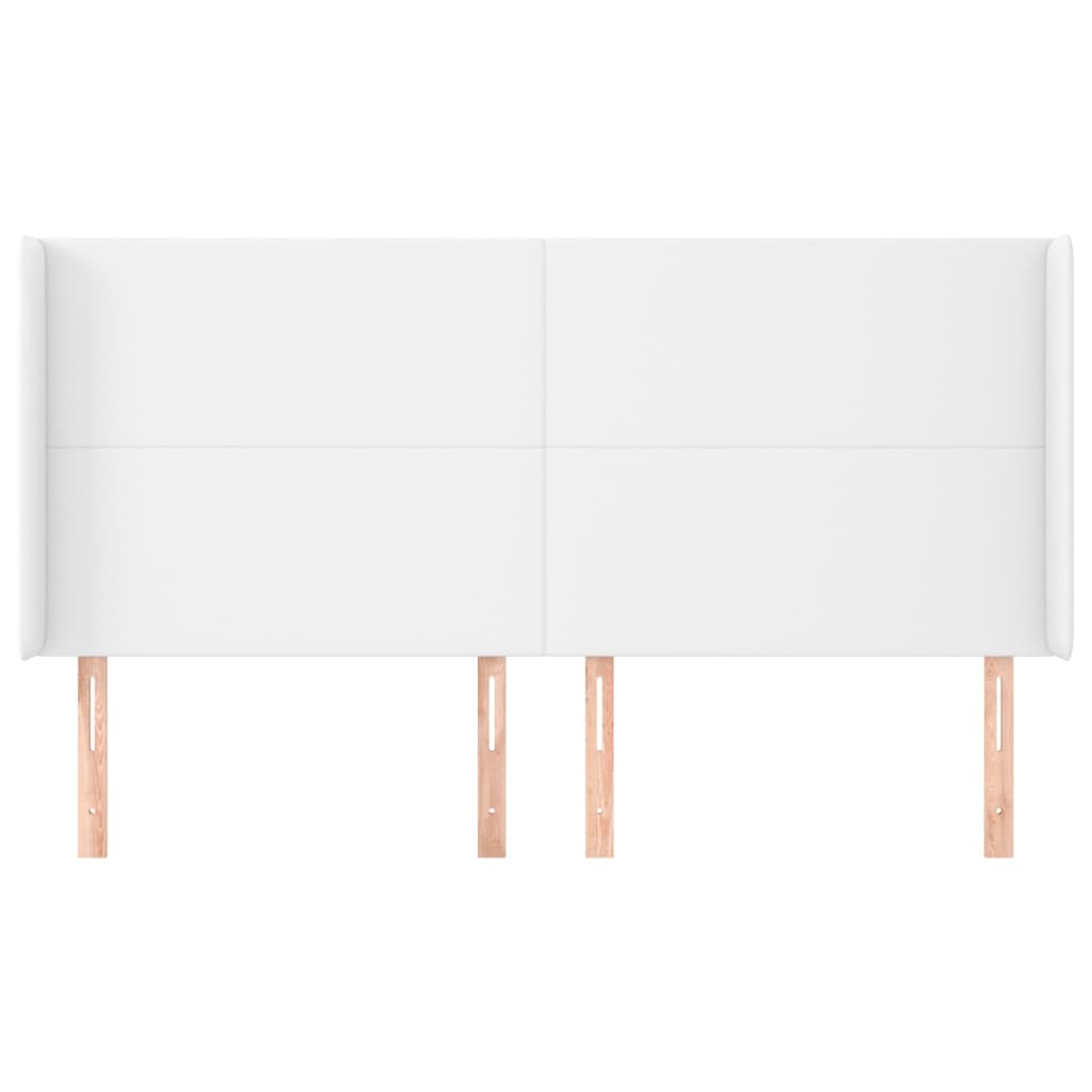 sengegavl med kanter 163x16x118/128 cm kunstlæder hvid
