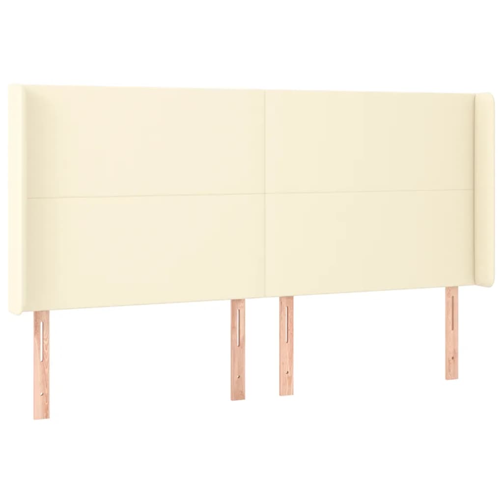 sengegavl med kanter 163x16x118/128 cm kunstlæder cremefarvet