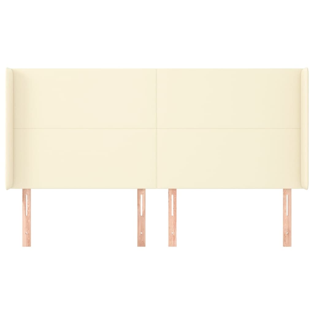 sengegavl med kanter 163x16x118/128 cm kunstlæder cremefarvet