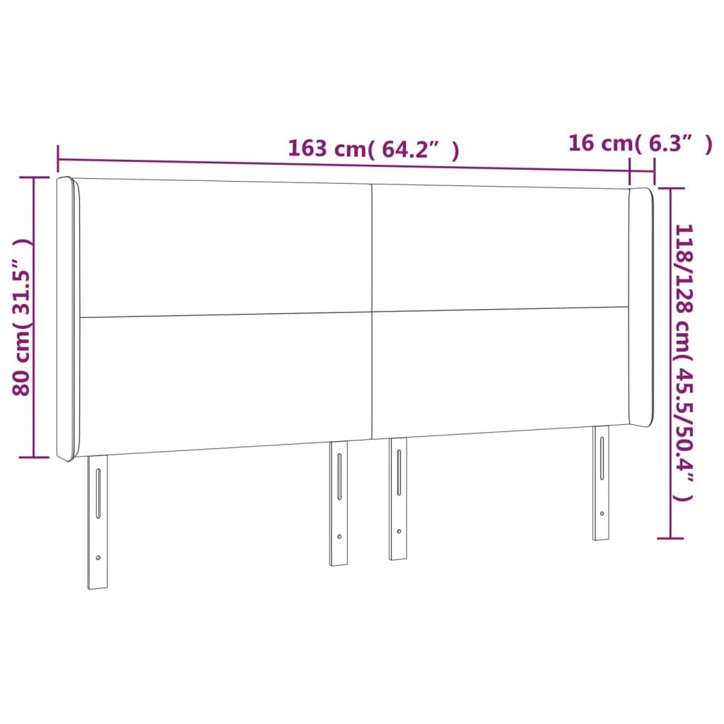 sengegavl med kanter 163x16x118/128 cm kunstlæder cremefarvet