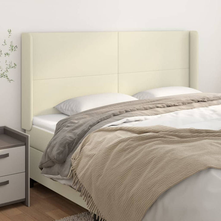 sengegavl med kanter 163x16x118/128 cm kunstlæder cremefarvet