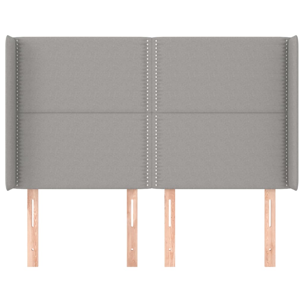 sengegavl med kanter 147x16x118/128 cm stof lysegrå