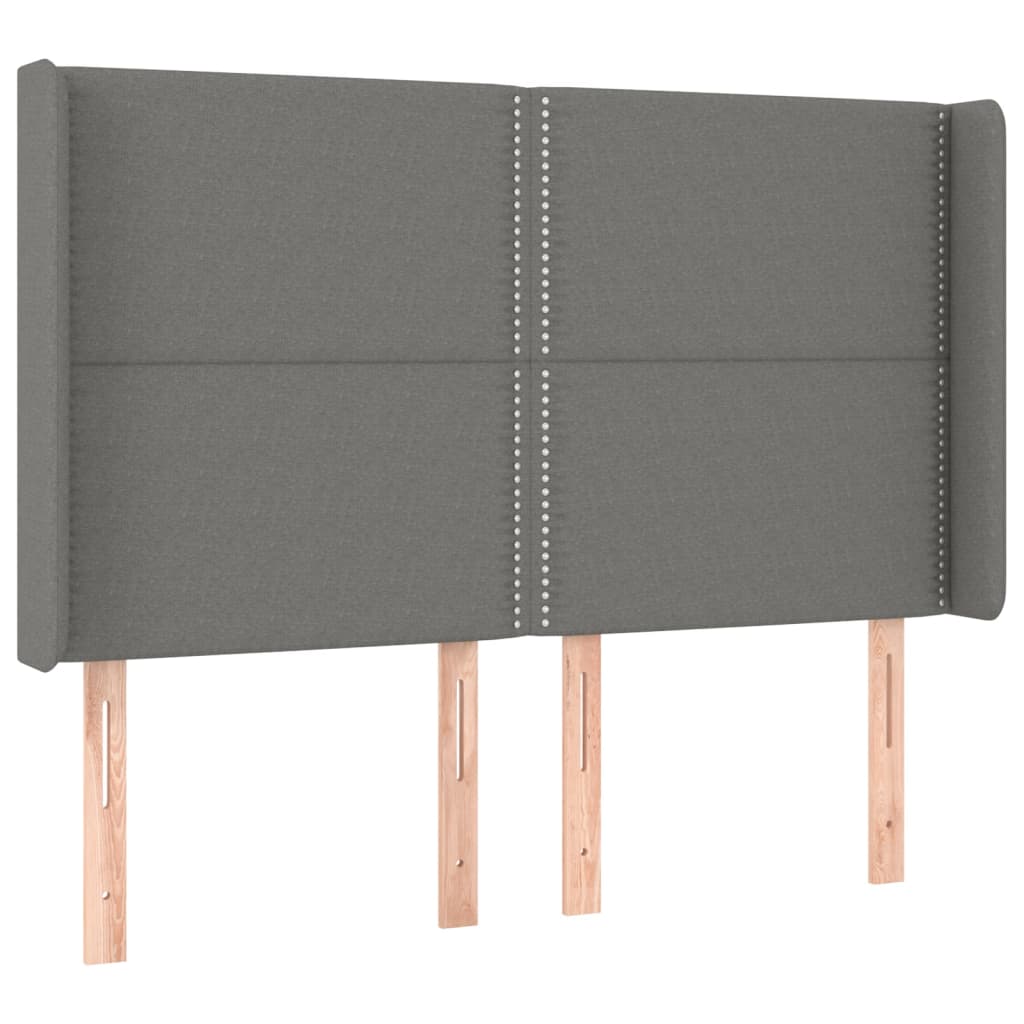 sengegavl med kanter 147x16x118/128 cm stof mørkegrå