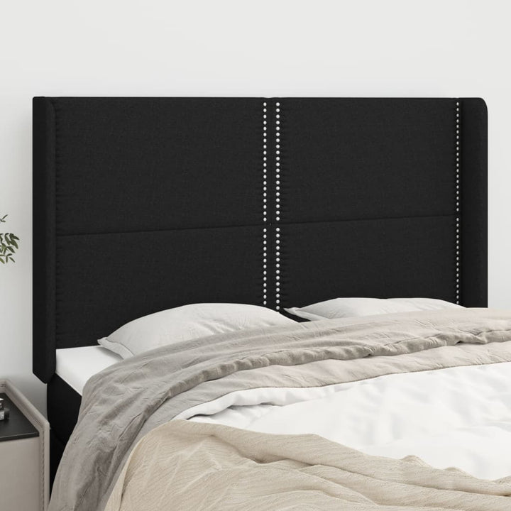 sengegavl med kanter 147x16x118/128 cm stof sort