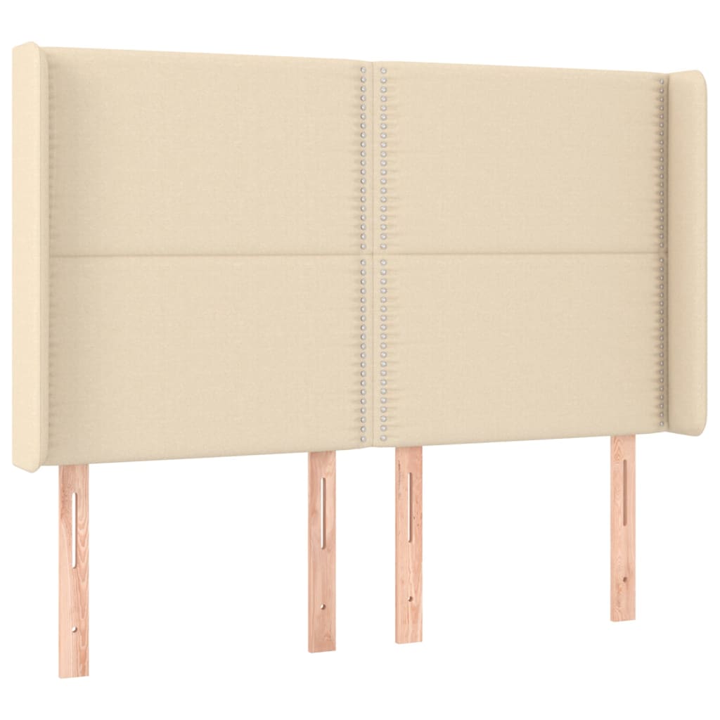 sengegavl med kanter 147x16x118/128 cm stof cremefarvet