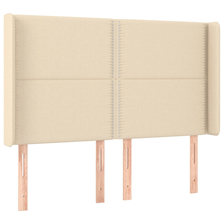 sengegavl med kanter 147x16x118/128 cm stof cremefarvet