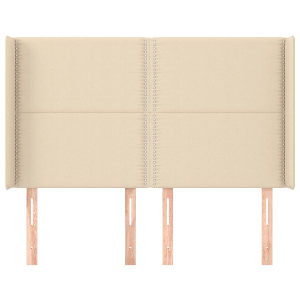 sengegavl med kanter 147x16x118/128 cm stof cremefarvet