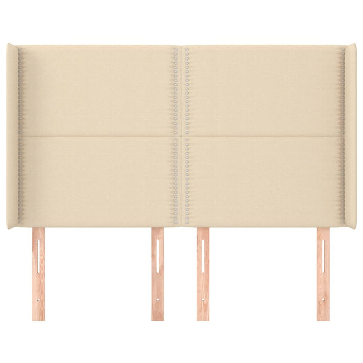 sengegavl med kanter 147x16x118/128 cm stof cremefarvet