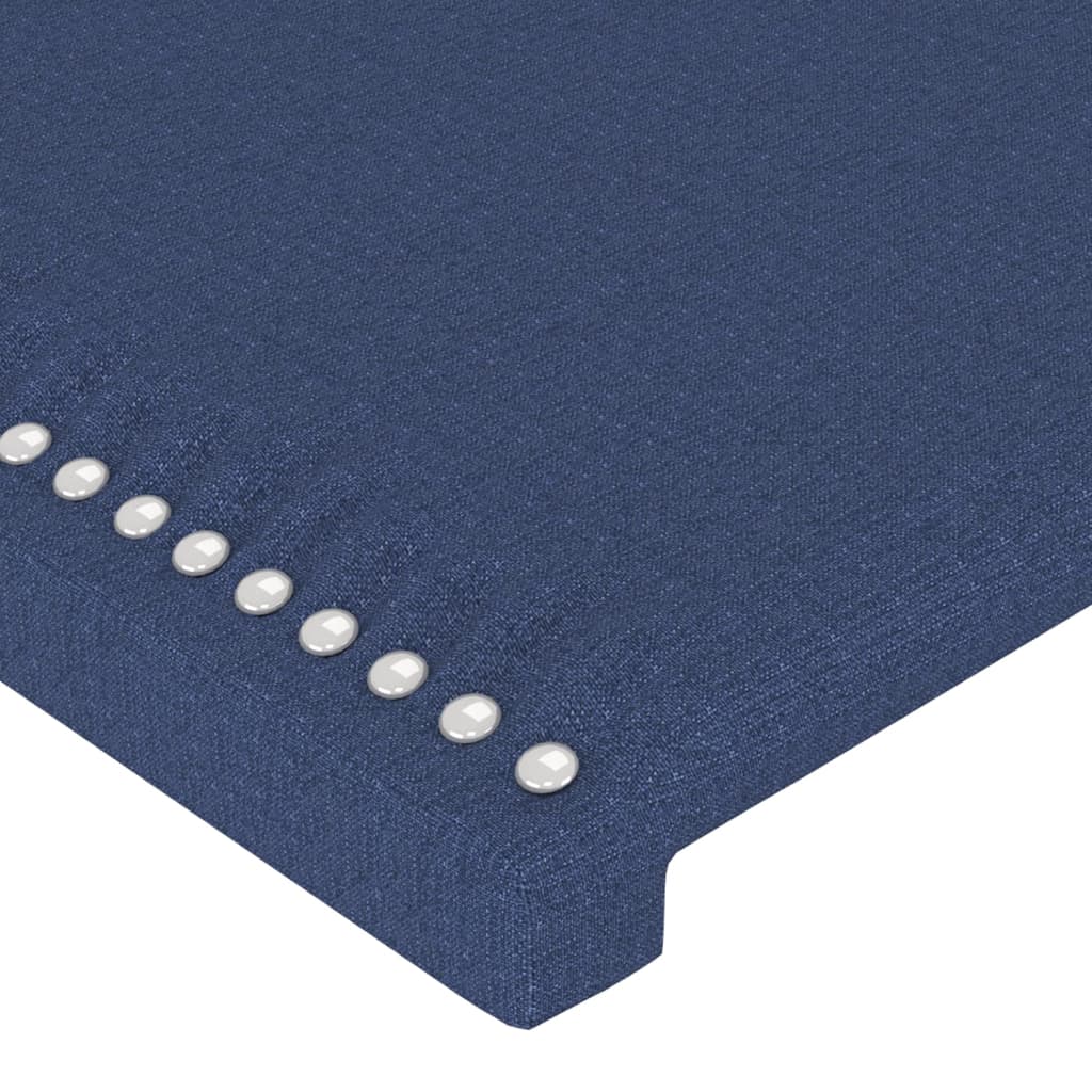 sengegavl med kanter 147x16x118/128 cm stof blå