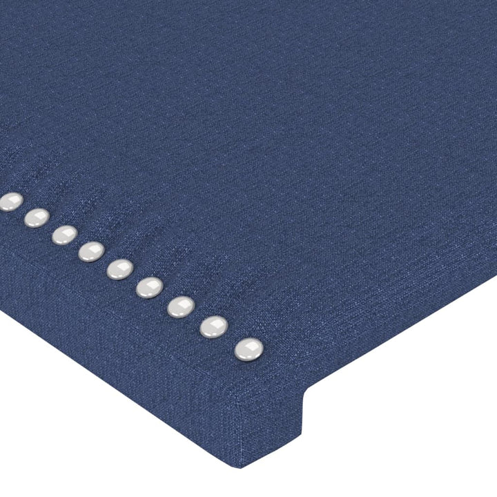 sengegavl med kanter 147x16x118/128 cm stof blå