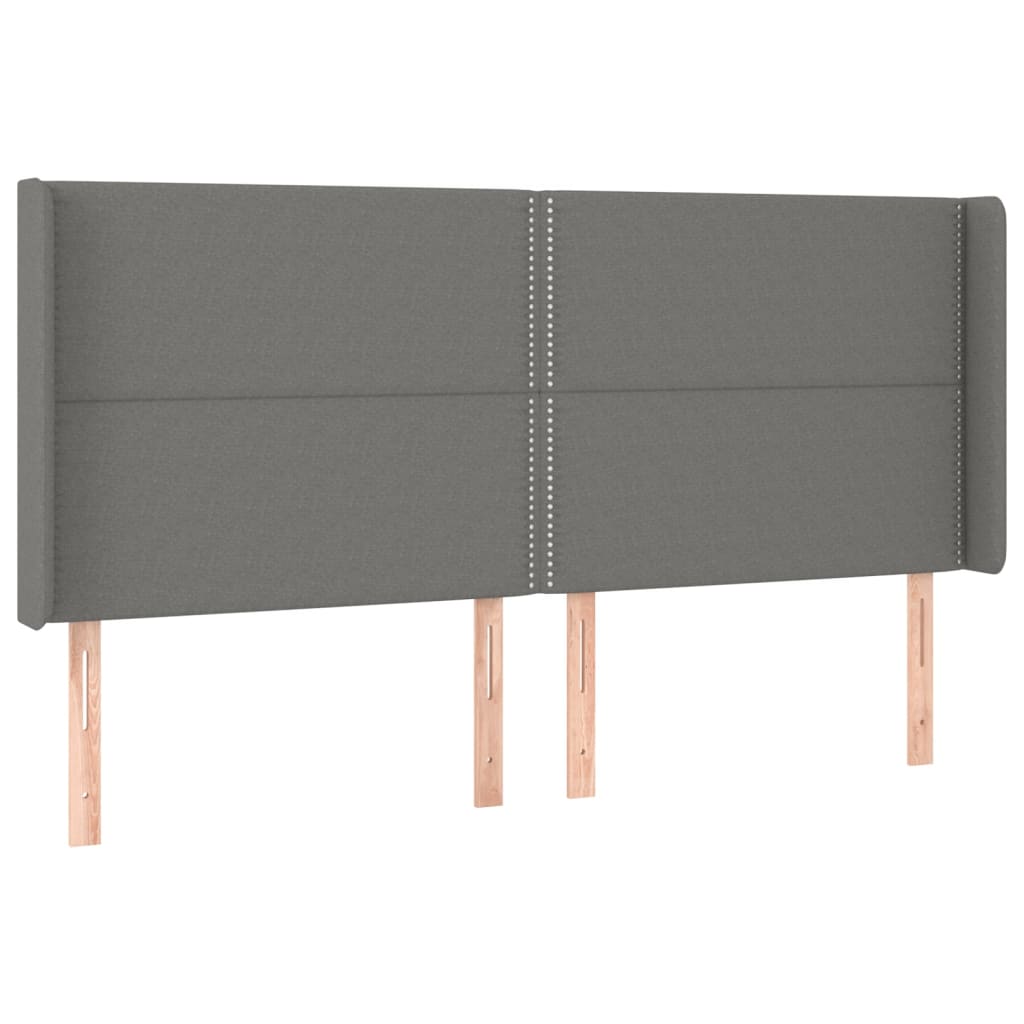 sengegavl med kanter 163x16x118/128 cm stof mørkegrå