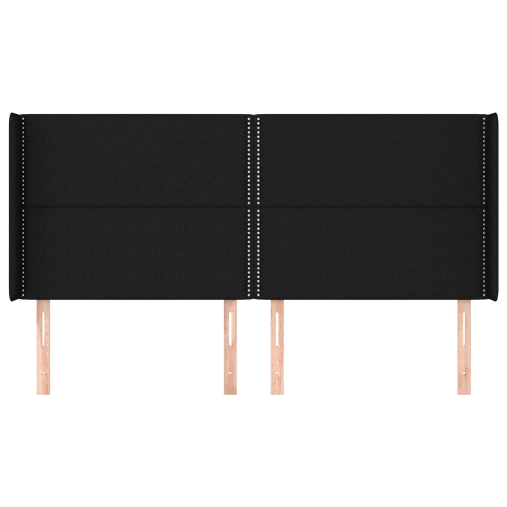 sengegavl med kanter 163x16x118/128 cm stof sort