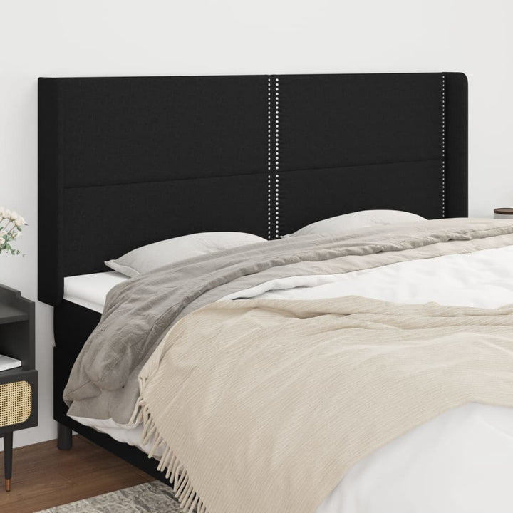 sengegavl med kanter 163x16x118/128 cm stof sort