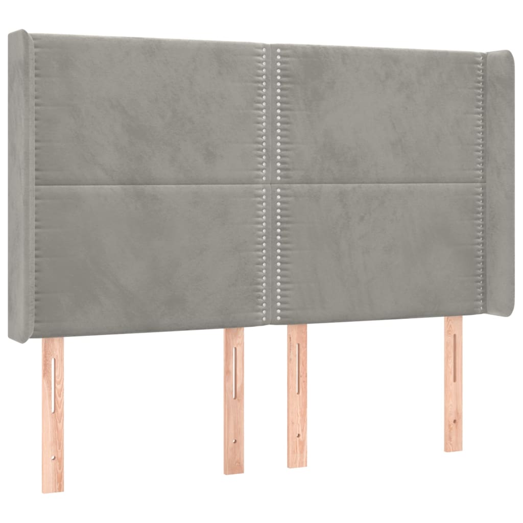 sengegavl med kanter 147x16x118/128 cm fløjl lysegrå