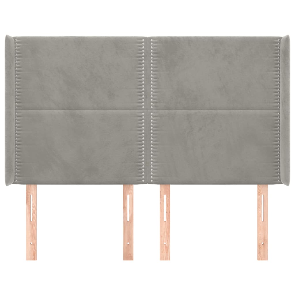 sengegavl med kanter 147x16x118/128 cm fløjl lysegrå