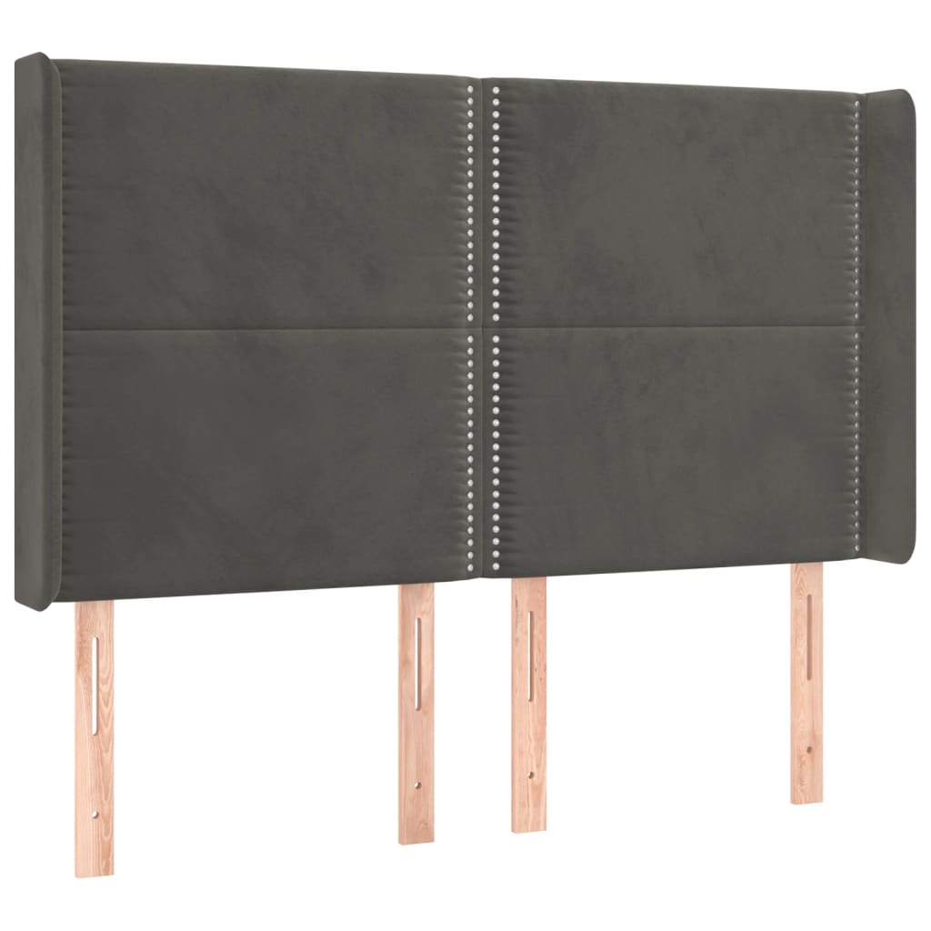 sengegavl med kanter 147x16x118/128 cm fløjl mørkegrå