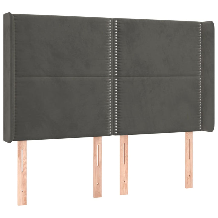 sengegavl med kanter 147x16x118/128 cm fløjl mørkegrå