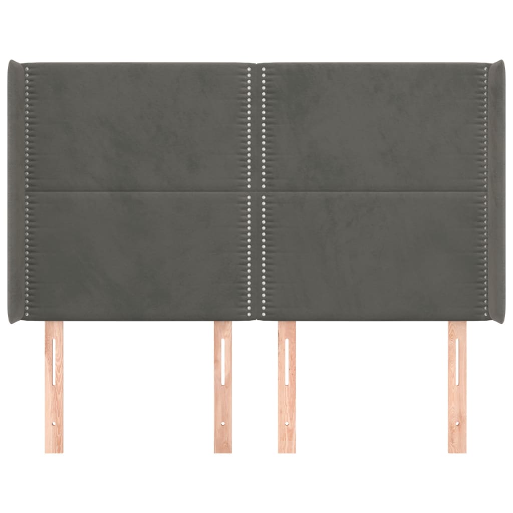sengegavl med kanter 147x16x118/128 cm fløjl mørkegrå