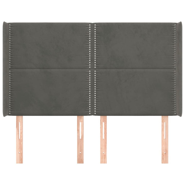 sengegavl med kanter 147x16x118/128 cm fløjl mørkegrå