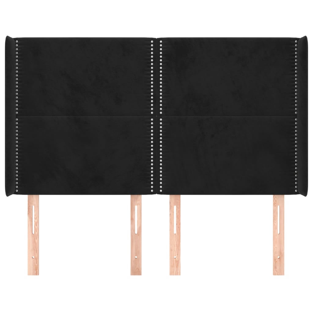 sengegavl med kanter 147x16x118/128 cm fløjl sort
