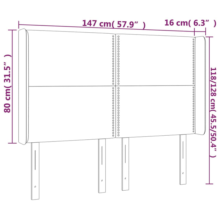 sengegavl med kanter 147x16x118/128 cm fløjl sort