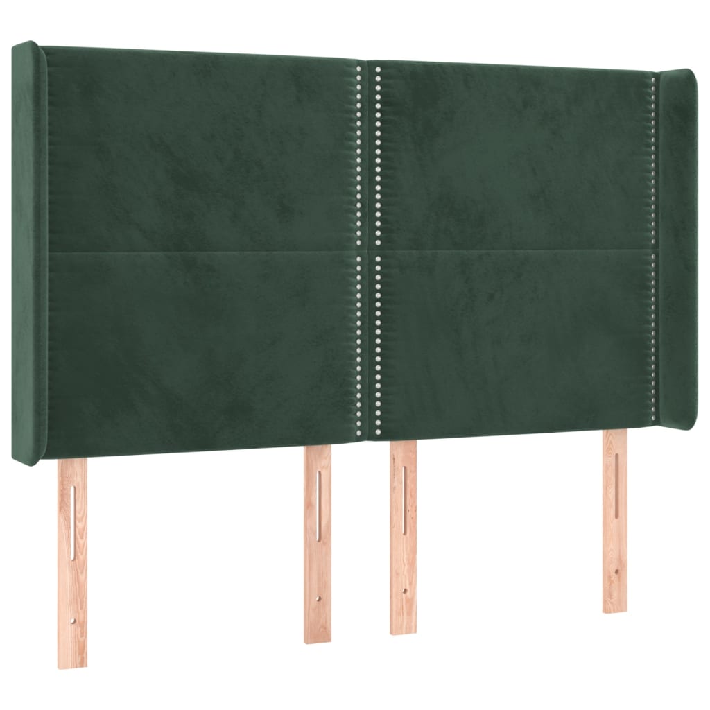 sengegavl med kanter 147x16x118/128 cm fløjl mørkegrøn