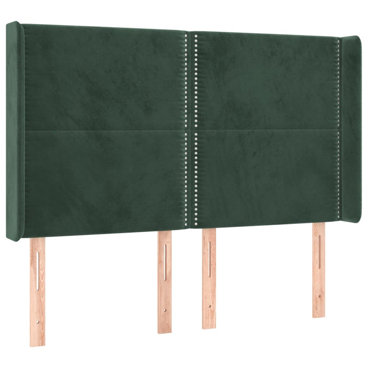 sengegavl med kanter 147x16x118/128 cm fløjl mørkegrøn