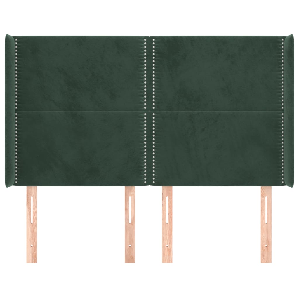sengegavl med kanter 147x16x118/128 cm fløjl mørkegrøn