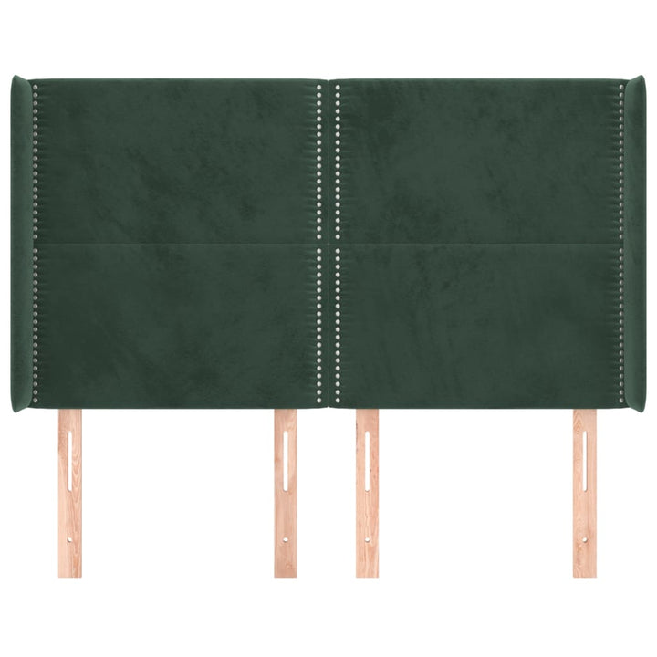 sengegavl med kanter 147x16x118/128 cm fløjl mørkegrøn