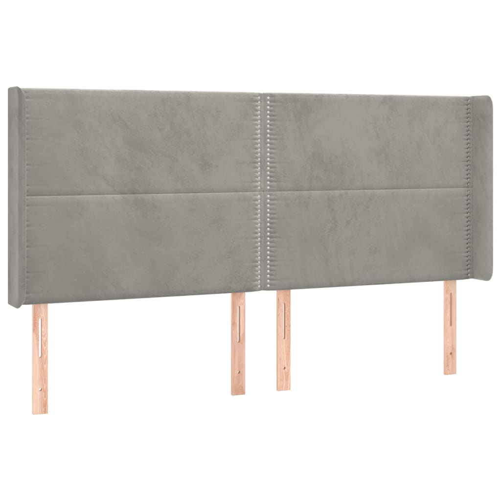 sengegavl med kanter 163x16x118/128 cm fløjl lysegrå
