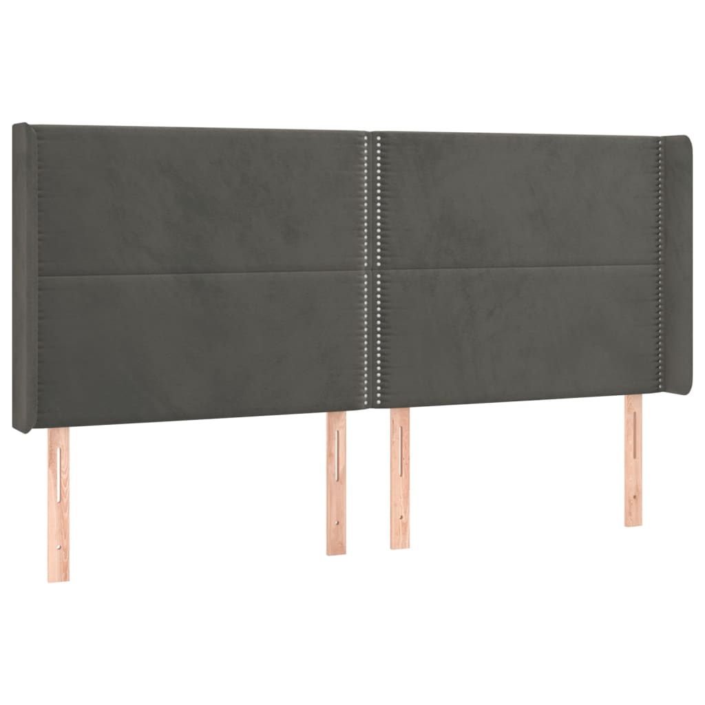 sengegavl med kanter 163x16x118/128 cm fløjl mørkegrå