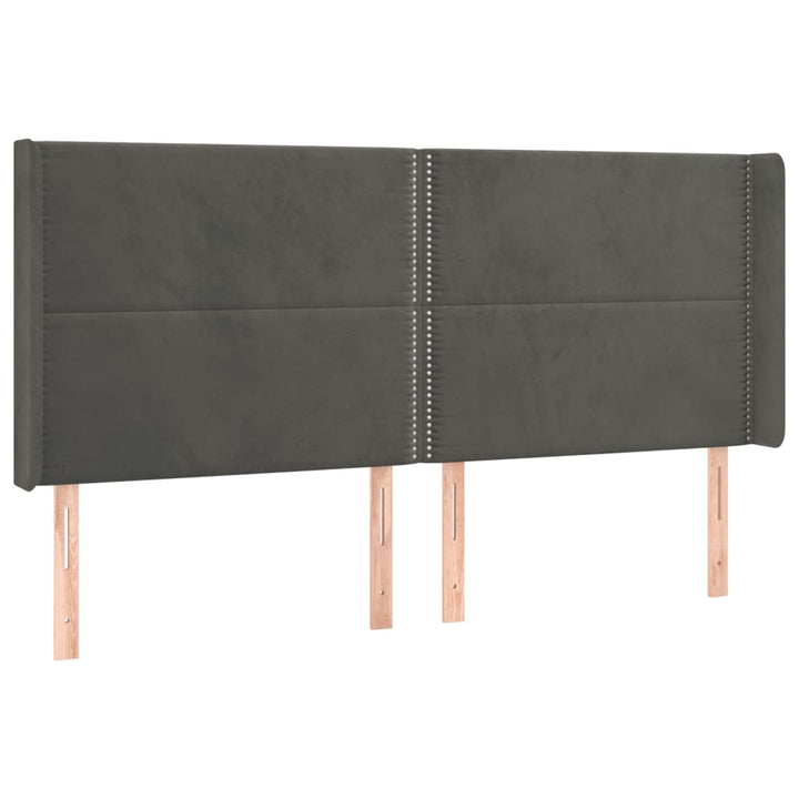 sengegavl med kanter 163x16x118/128 cm fløjl mørkegrå