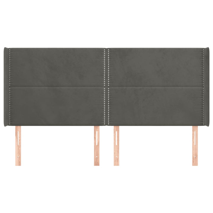 sengegavl med kanter 163x16x118/128 cm fløjl mørkegrå