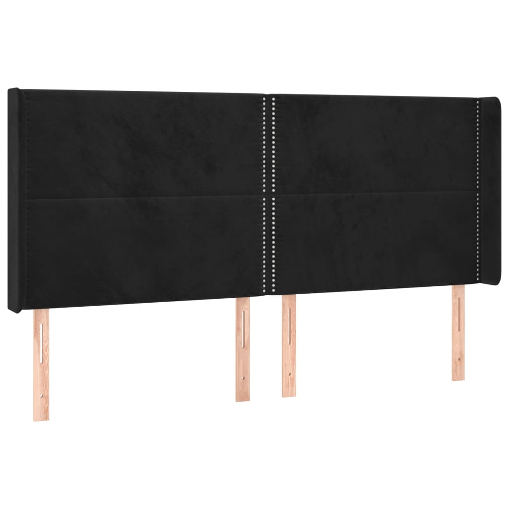 sengegavl med kanter 163x16x118/128 cm fløjl sort