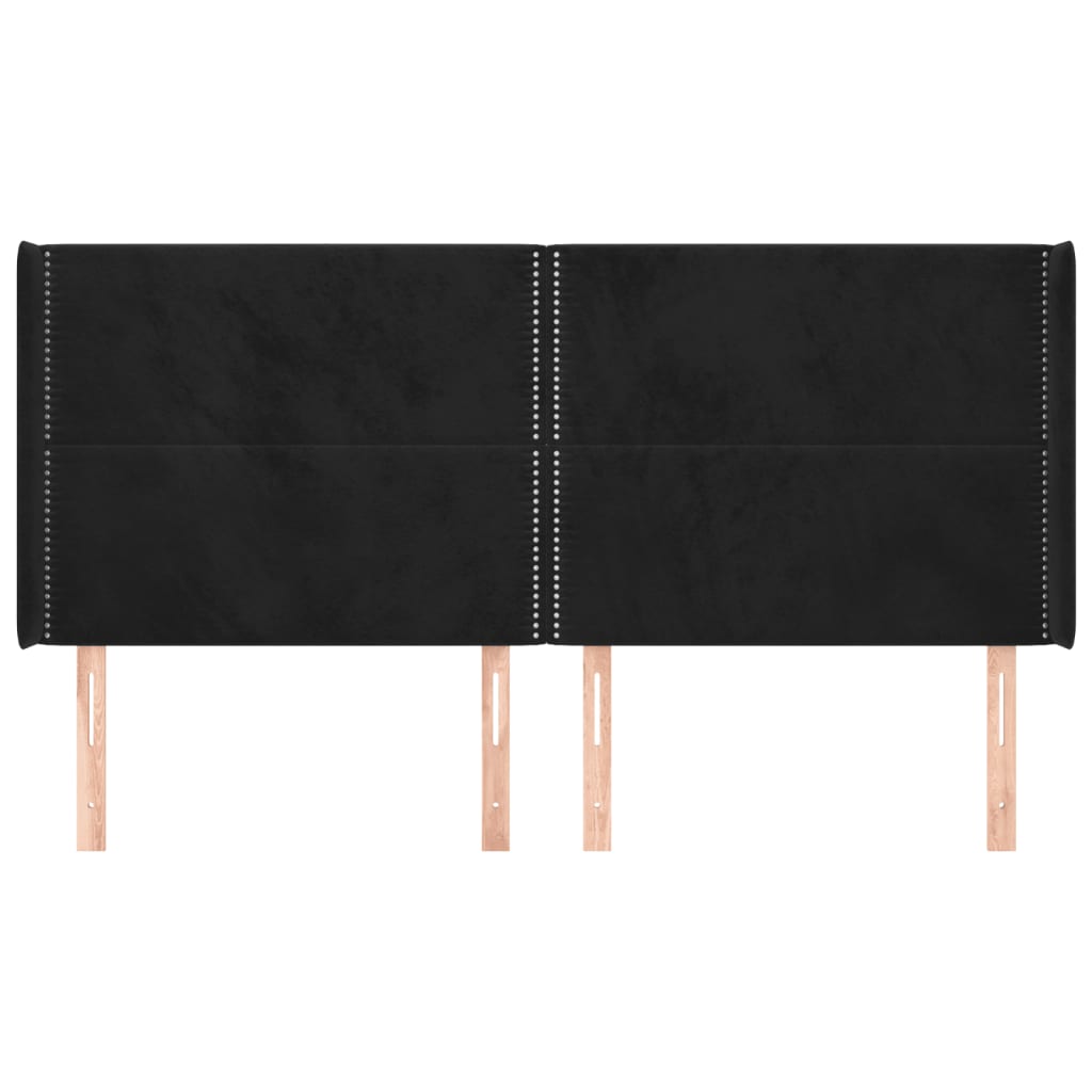sengegavl med kanter 163x16x118/128 cm fløjl sort