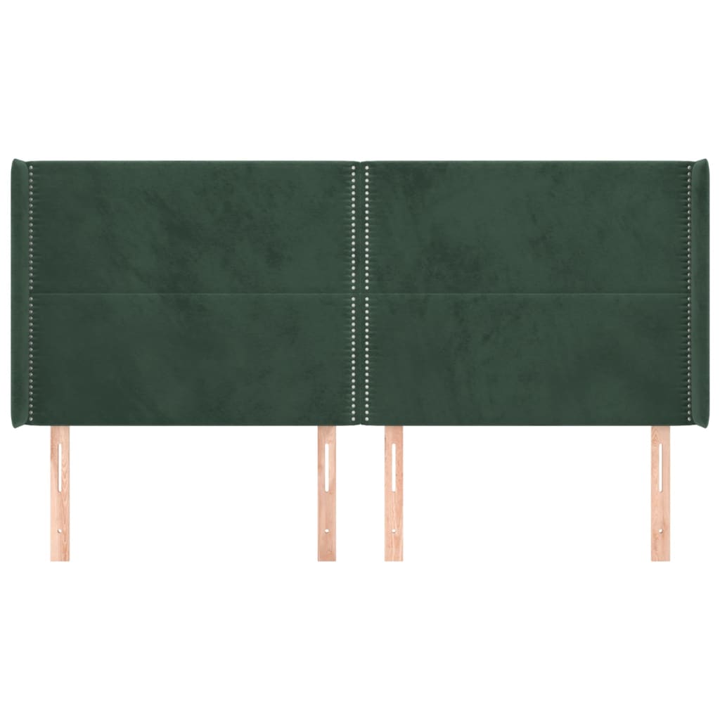 sengegavl med kanter 163x16x118/128 cm fløjl mørkegrøn