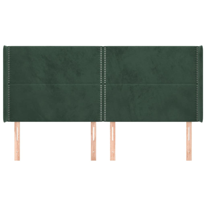 sengegavl med kanter 163x16x118/128 cm fløjl mørkegrøn