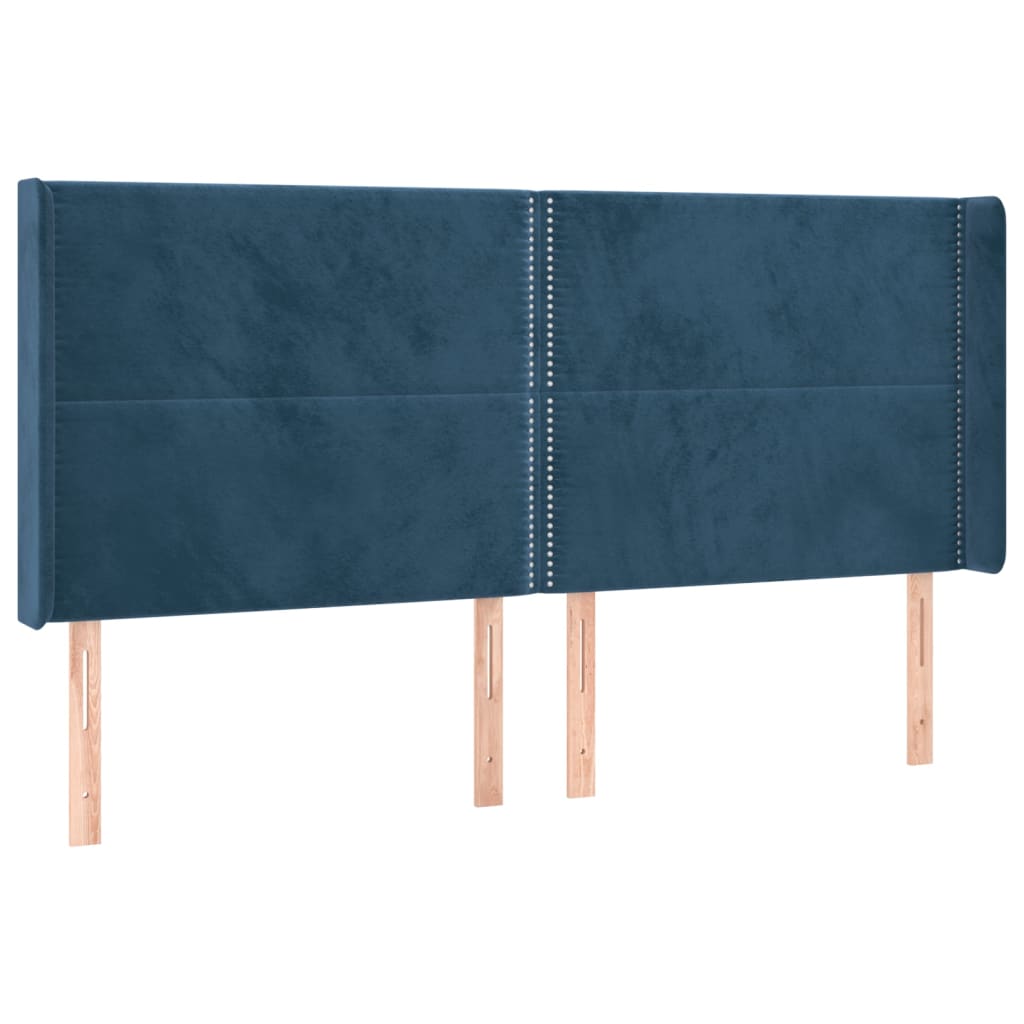 sengegavl med kanter 163x16x118/128 cm fløjl mørkeblå