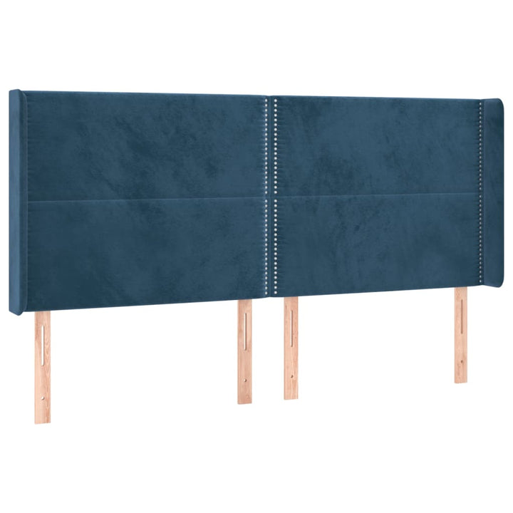 sengegavl med kanter 163x16x118/128 cm fløjl mørkeblå