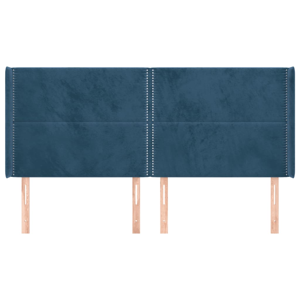 sengegavl med kanter 163x16x118/128 cm fløjl mørkeblå