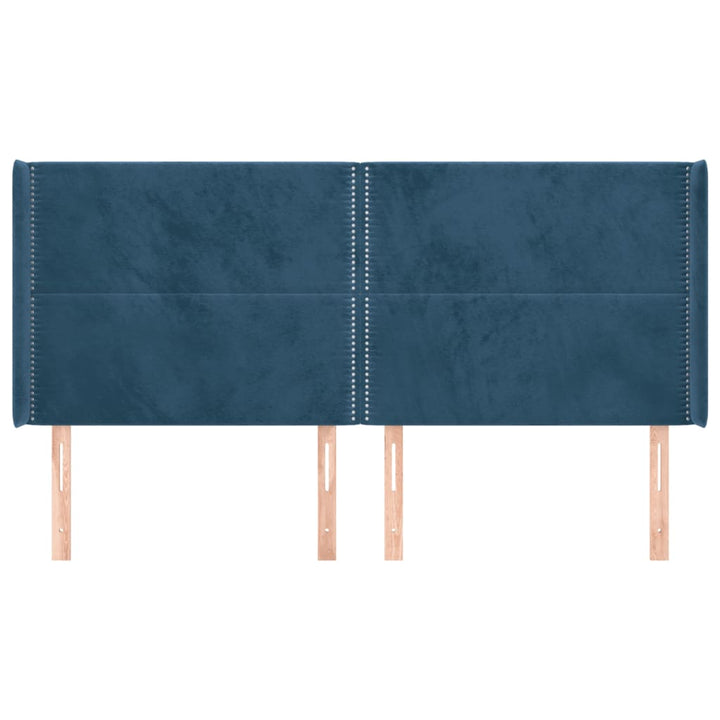 sengegavl med kanter 163x16x118/128 cm fløjl mørkeblå