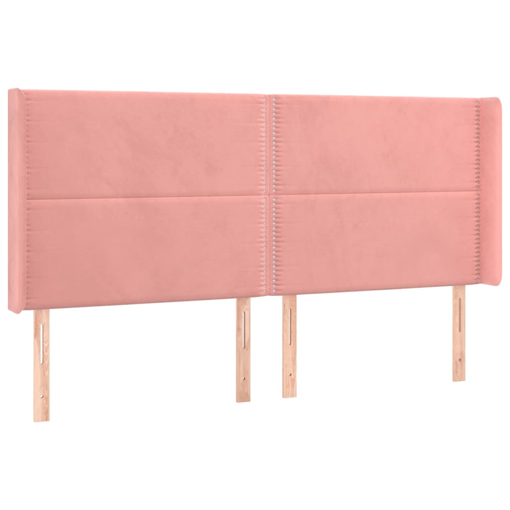 sengegavl med kanter 163x16x118/128 cm fløjl lyserød