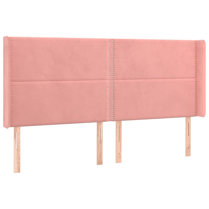 sengegavl med kanter 163x16x118/128 cm fløjl lyserød