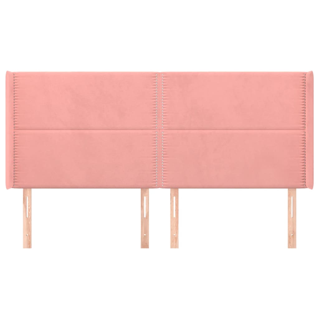 sengegavl med kanter 163x16x118/128 cm fløjl lyserød