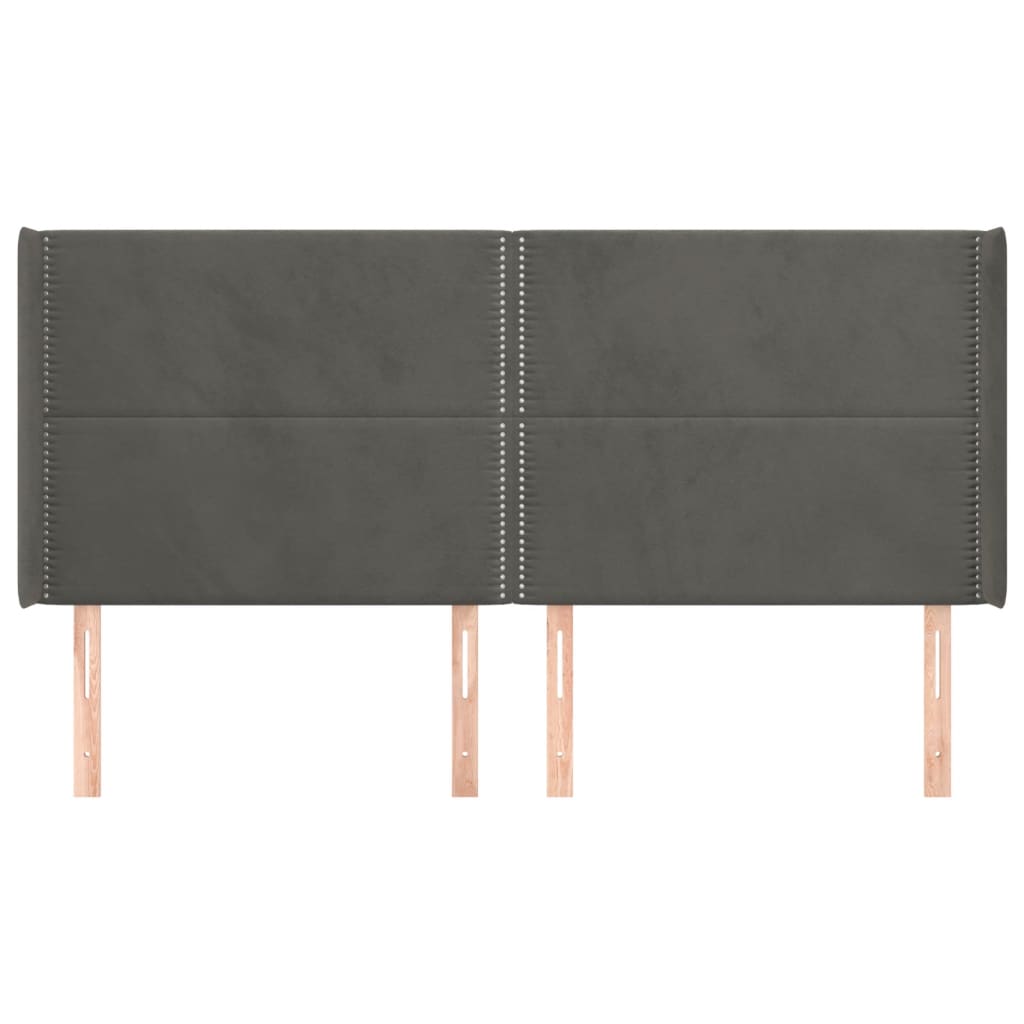 sengegavl med kanter 183x16x118/128 cm fløjl mørkegrå