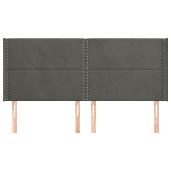 sengegavl med kanter 183x16x118/128 cm fløjl mørkegrå