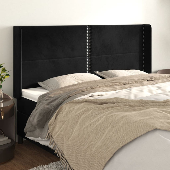 sengegavl med kanter 183x16x118/128 cm fløjl sort